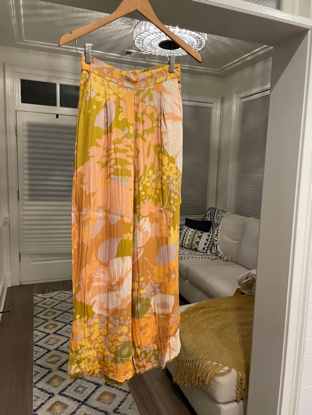 Wide Leg Floral Print Pants in Mustard & Peach